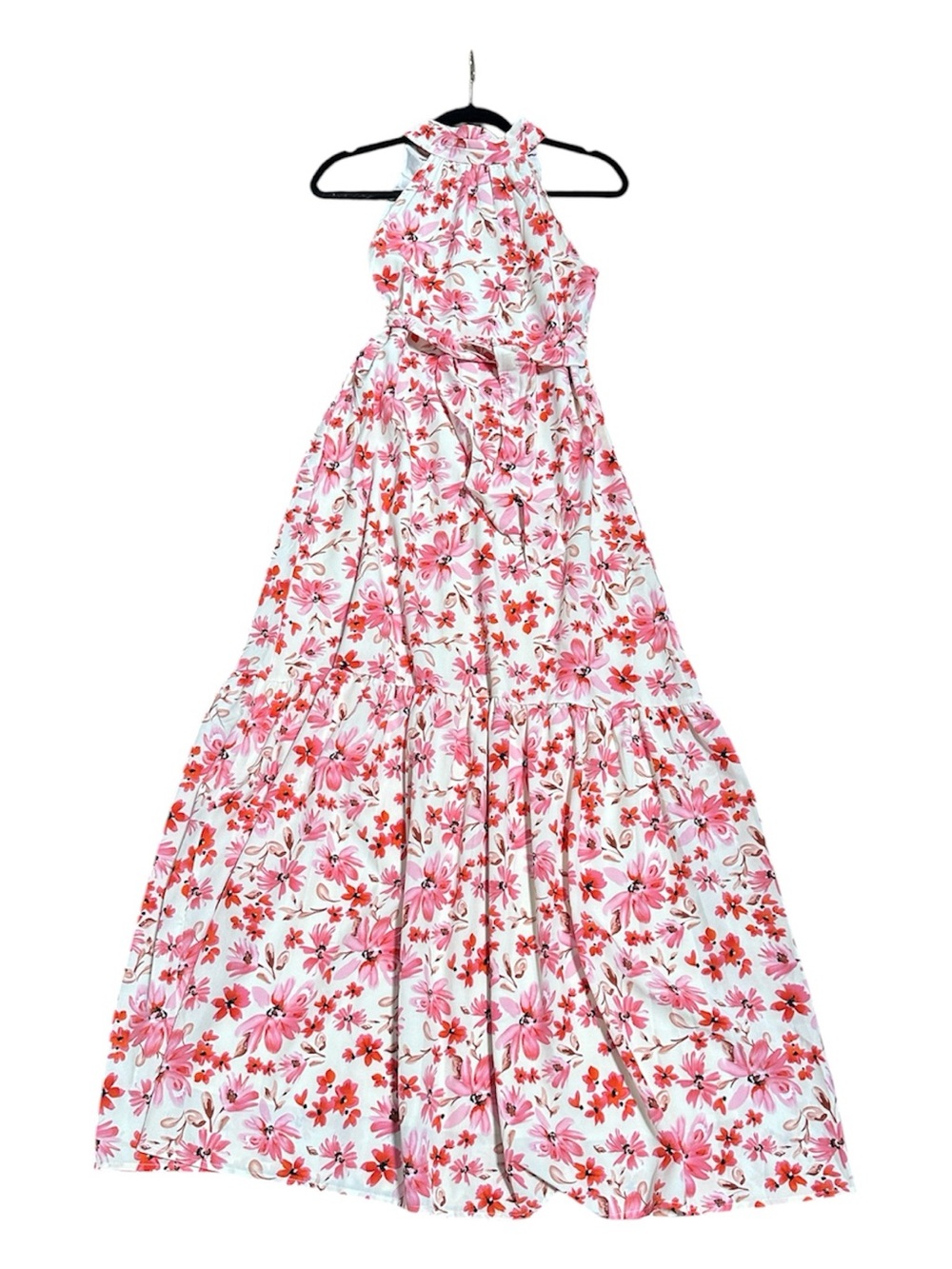 Floral Halter Maxi Dress in Pink & White